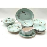 Extensive dinner service in the Celadon Green Pheasant pattern by Alfred Meakin. To include lidded