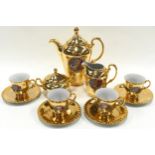 Vintage coffee service by Thun porcelain of Czechoslovakia, presented in a high gloss gilded finish.