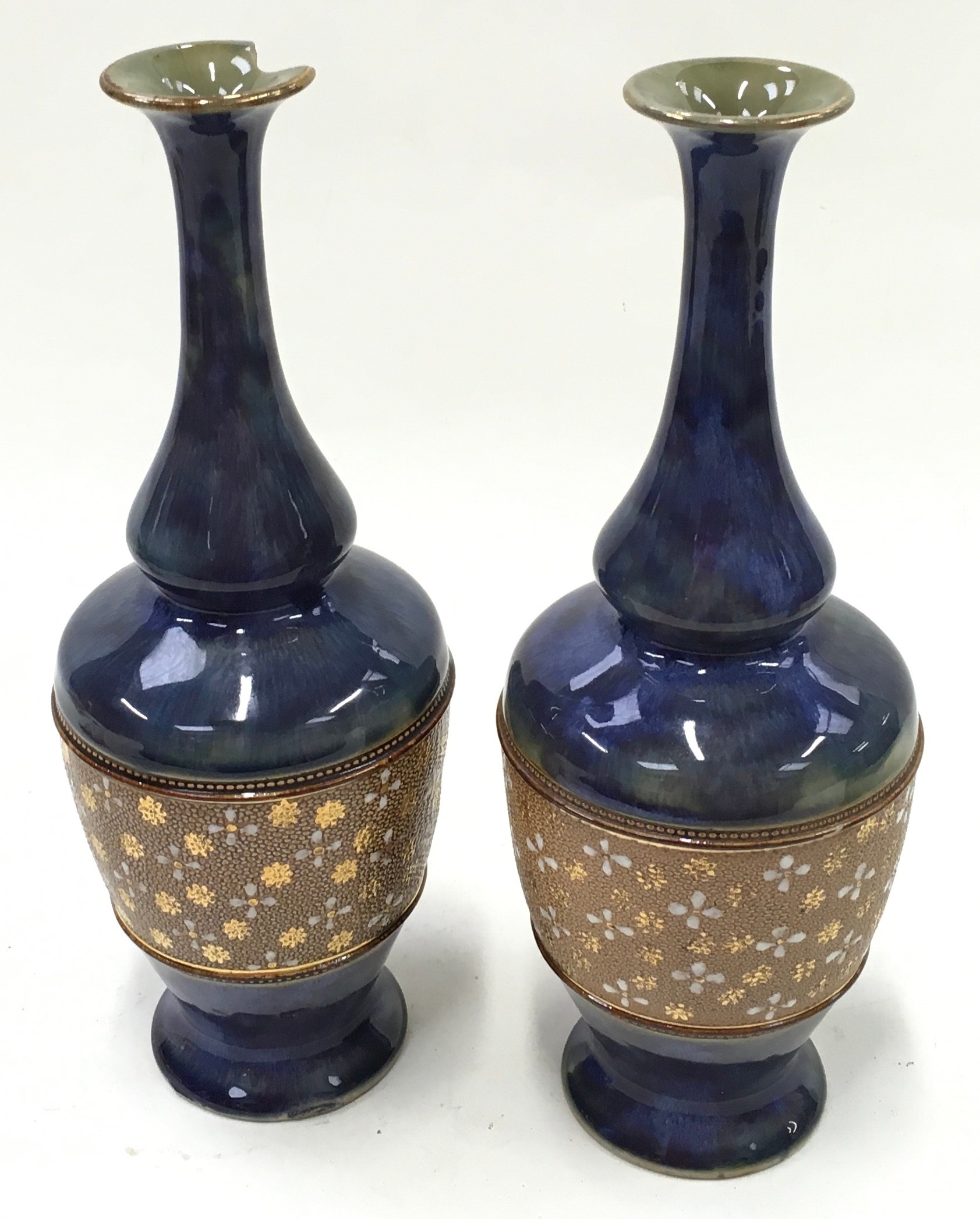 Pair Royal Doulton blue mottled long neck vases 1 a/f, Royal Grafton dish, Wedgewood green vase, - Image 2 of 7