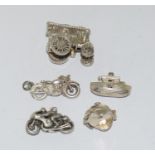 5 silver transport related charms, some Nuvo.