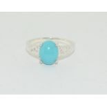 Silver turquoise ring Size P 1/2.