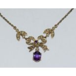 9ct gold art nouveau Amethyst and Pearl necklace ref 947963