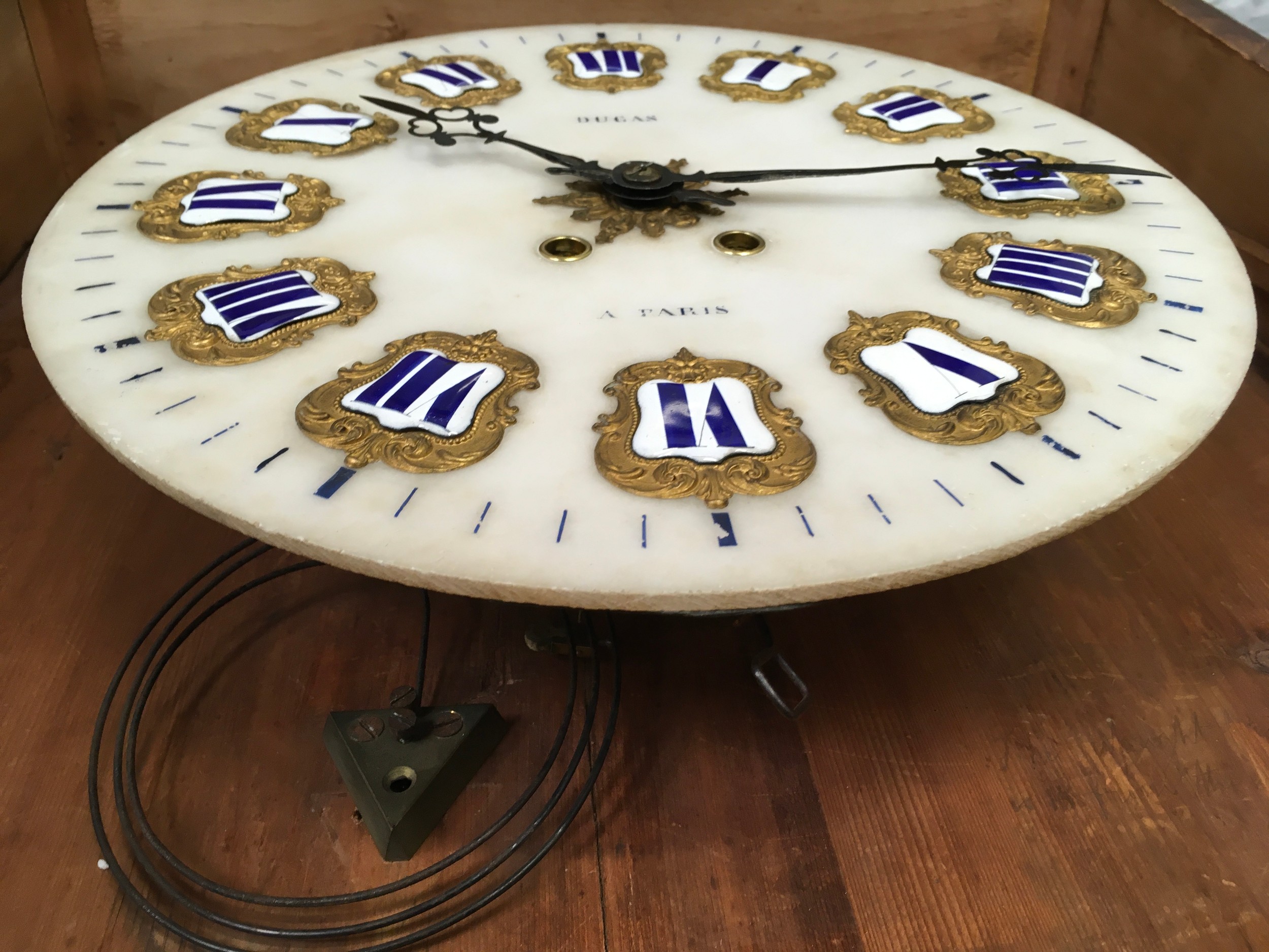 Quality wall clock with gilded enamel hour markers, signed Dugas a Paris to dial. Housed in a glazed - Image 6 of 9