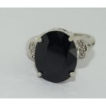 9ct white gold Large black gemstone diamond ring, Size N 1/2.