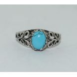 A 925 silver ring set with a turquoise stone, size N 1/2.