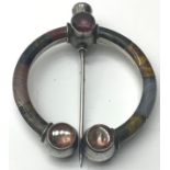 Silver Scottish Agate and Amethyst kilt or shawl pin 6cm diameter