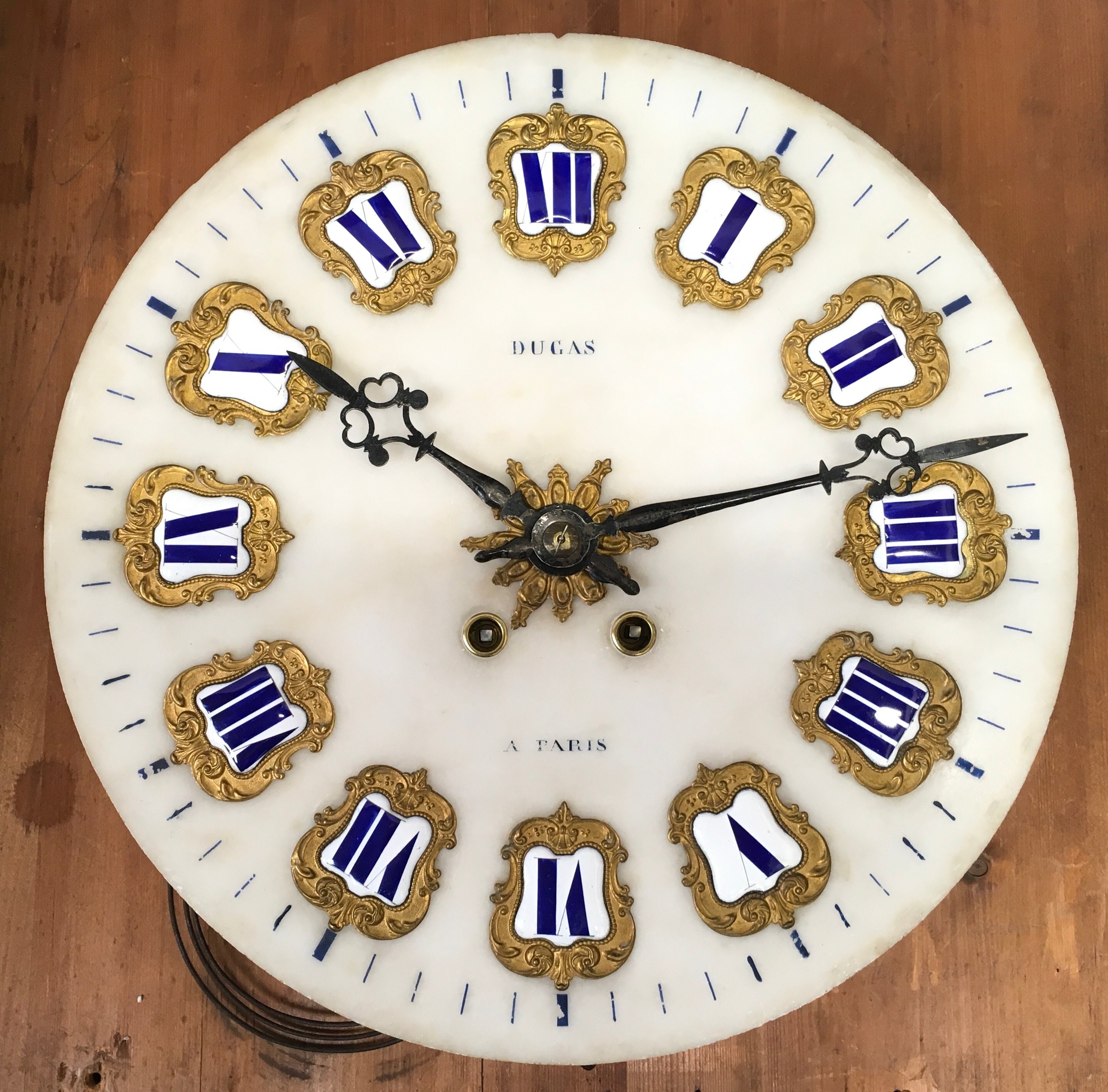 Quality wall clock with gilded enamel hour markers, signed Dugas a Paris to dial. Housed in a glazed - Image 2 of 9