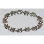 Emerald/Ruby/Sapphire wg on 925 silver elephant bracelet