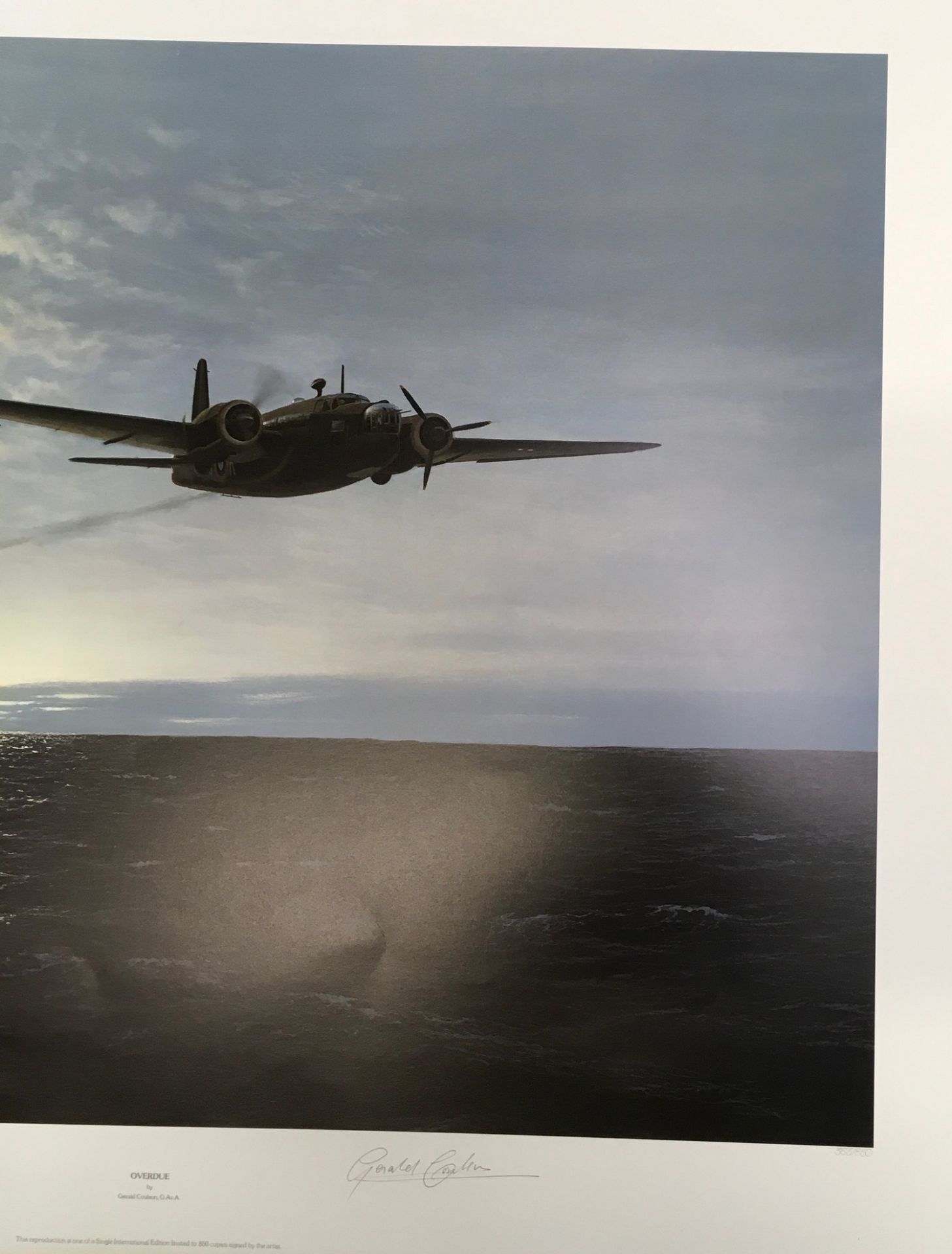 Overdue a ltd edition second WW study of RAF airplane by Gerald Coulson with indentation stamp - Image 3 of 6