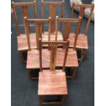 Set of six rustic straight back oak dining chairs. Seat height 18.5"