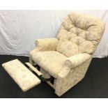 Quality La-Z-Boy reclining armchair upholstered in cream with blue and pink accents