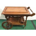 Vintage oak drinks trolley featuring lift out serving tray. O/all size 37" wide x 26" tall x 21"