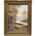 Framed and glazed oil on canvas painting of a nature and river scene signed "A. Cowley" 62x78cm.