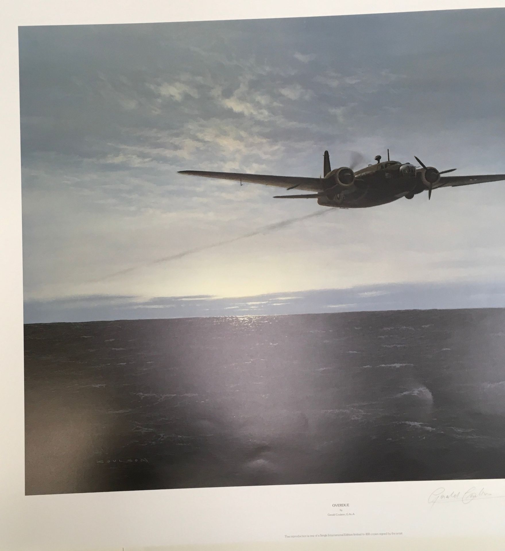 Overdue a ltd edition second WW study of RAF airplane by Gerald Coulson with indentation stamp - Image 5 of 6