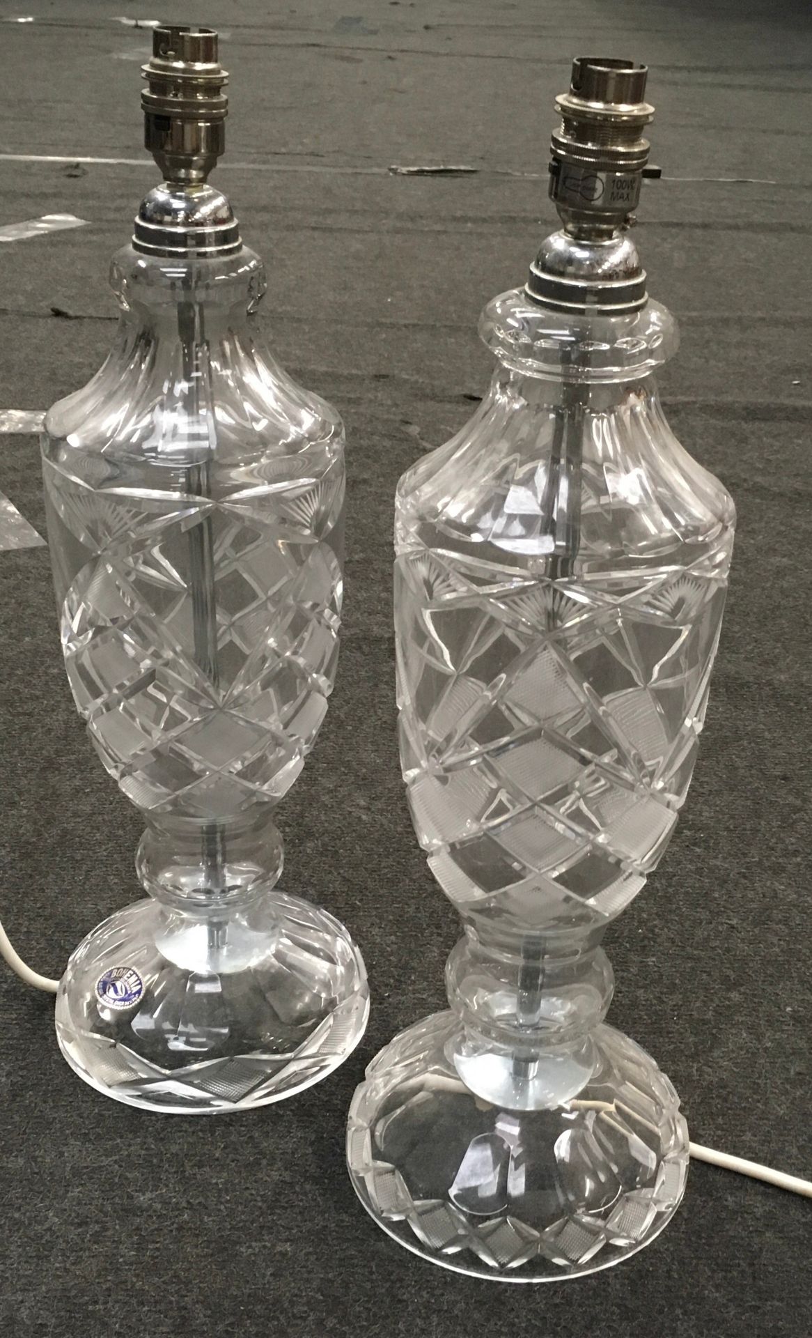 Quality pair of tall Bohemia cut lead crystal glass table lamps approx 18" tall - Image 4 of 4