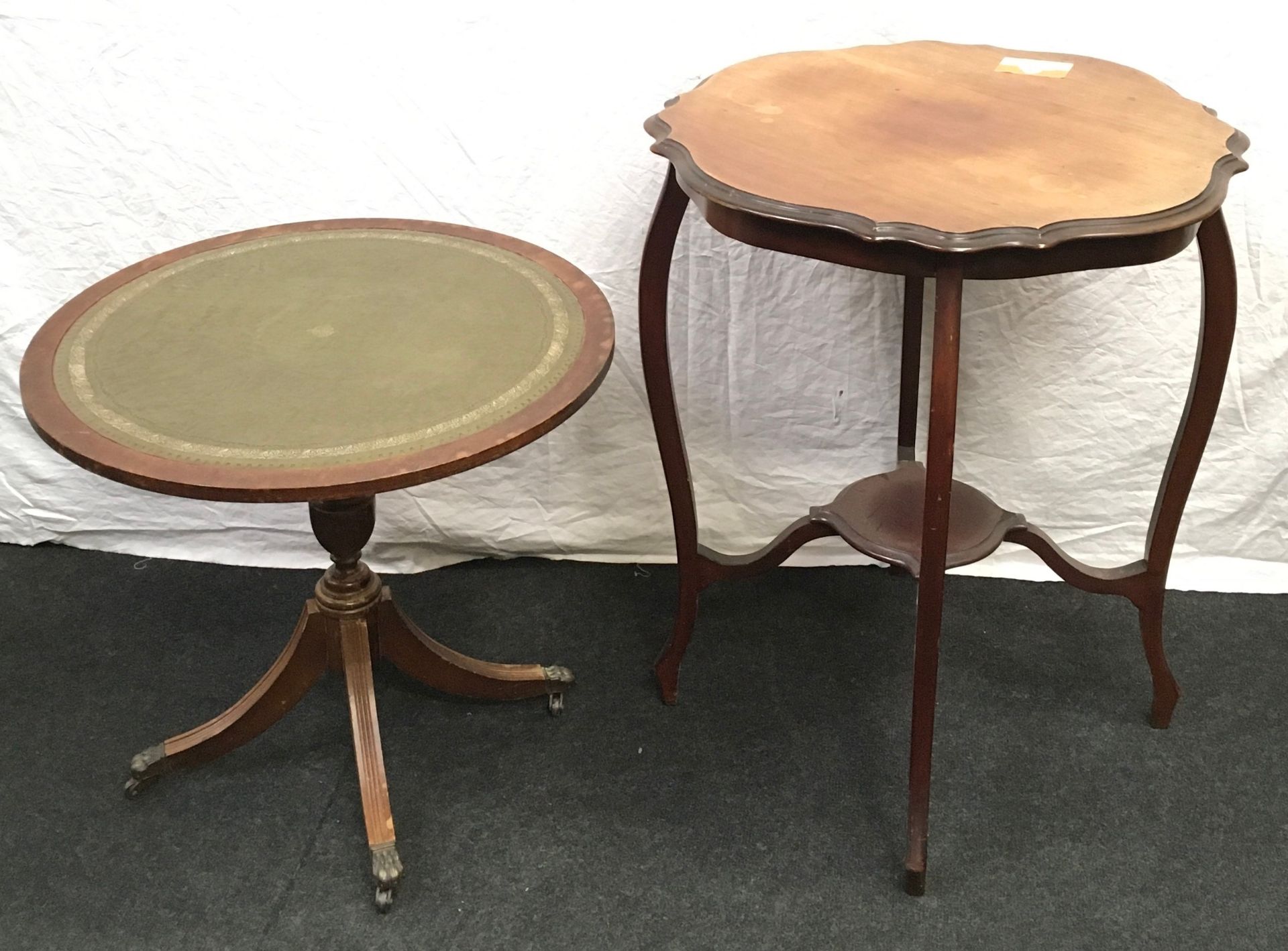 Three assorted tables to include a piecrust edge table, mahogany reproduction two tier table and a - Image 4 of 4