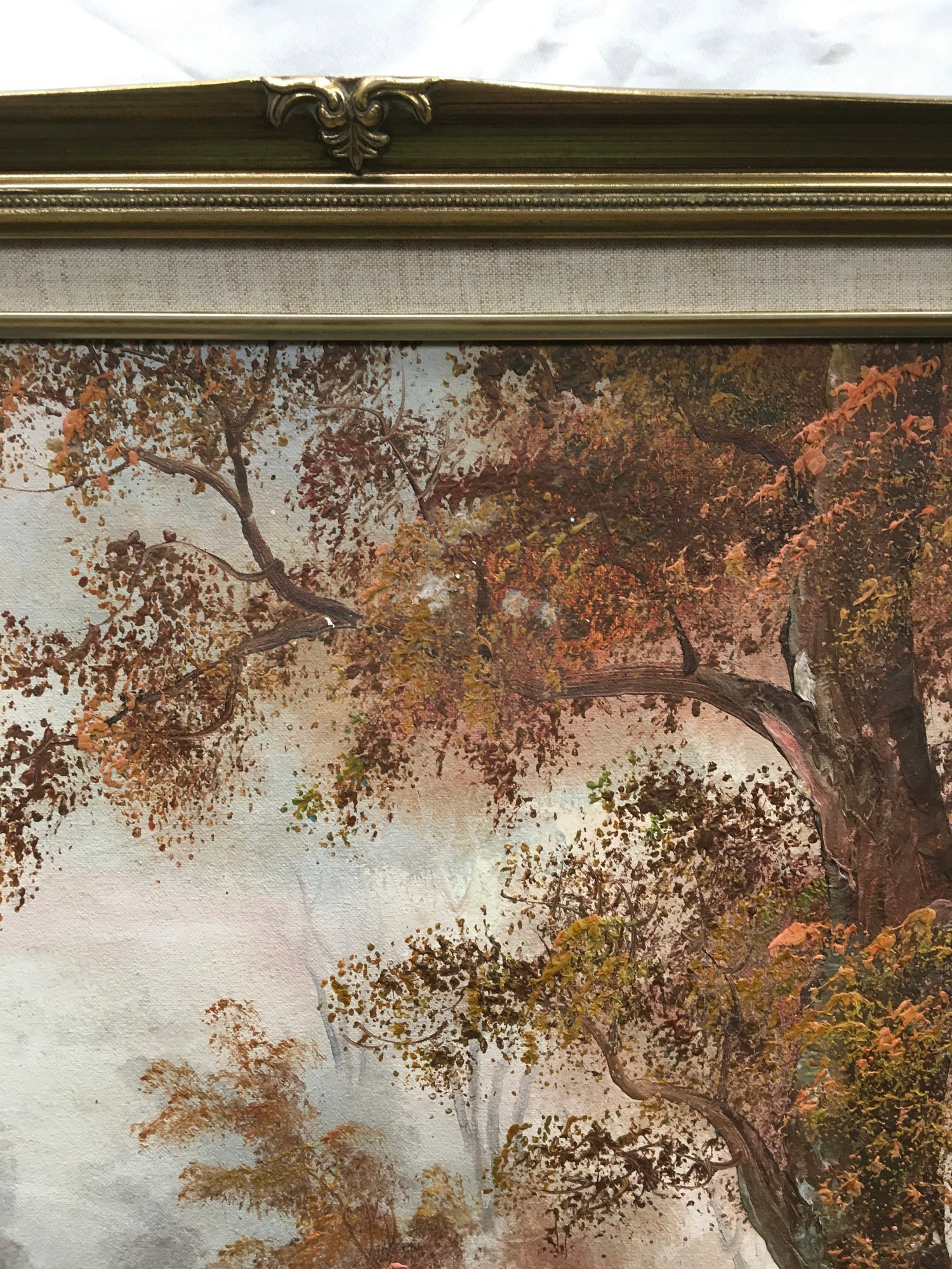 Large gilt frame oil on canvase of an "Autumn Woodland" scene signed C.Inness 100x70cm - Image 4 of 8