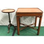 Small vintage flame mahogany occasional table with pierced X stretchers measuring 20.5" x 17" x 21.