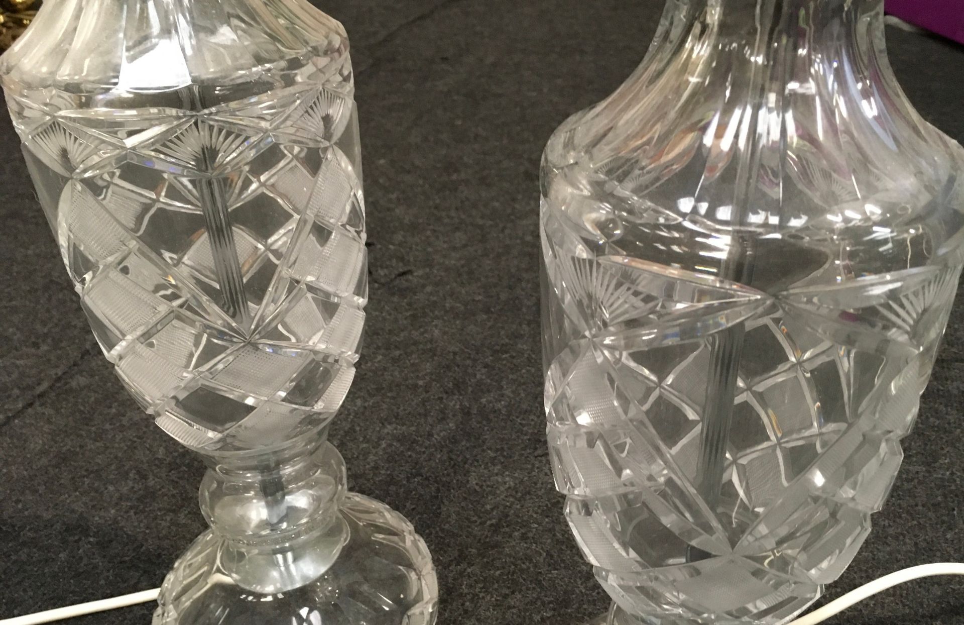 Quality pair of tall Bohemia cut lead crystal glass table lamps approx 18" tall - Image 2 of 4