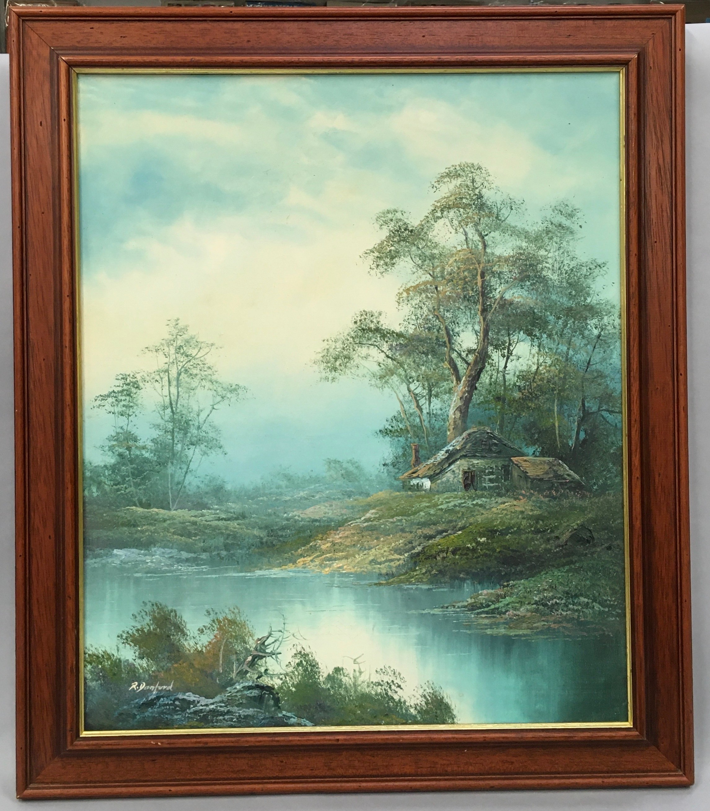 R. Danford art oil on canvas depicting autumn river scene signed to bottom left side 63x73cm