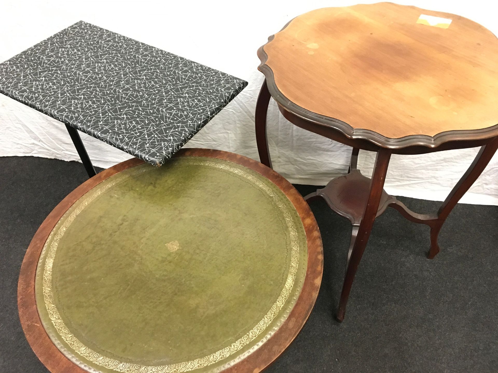 Three assorted tables to include a piecrust edge table, mahogany reproduction two tier table and a - Image 2 of 4