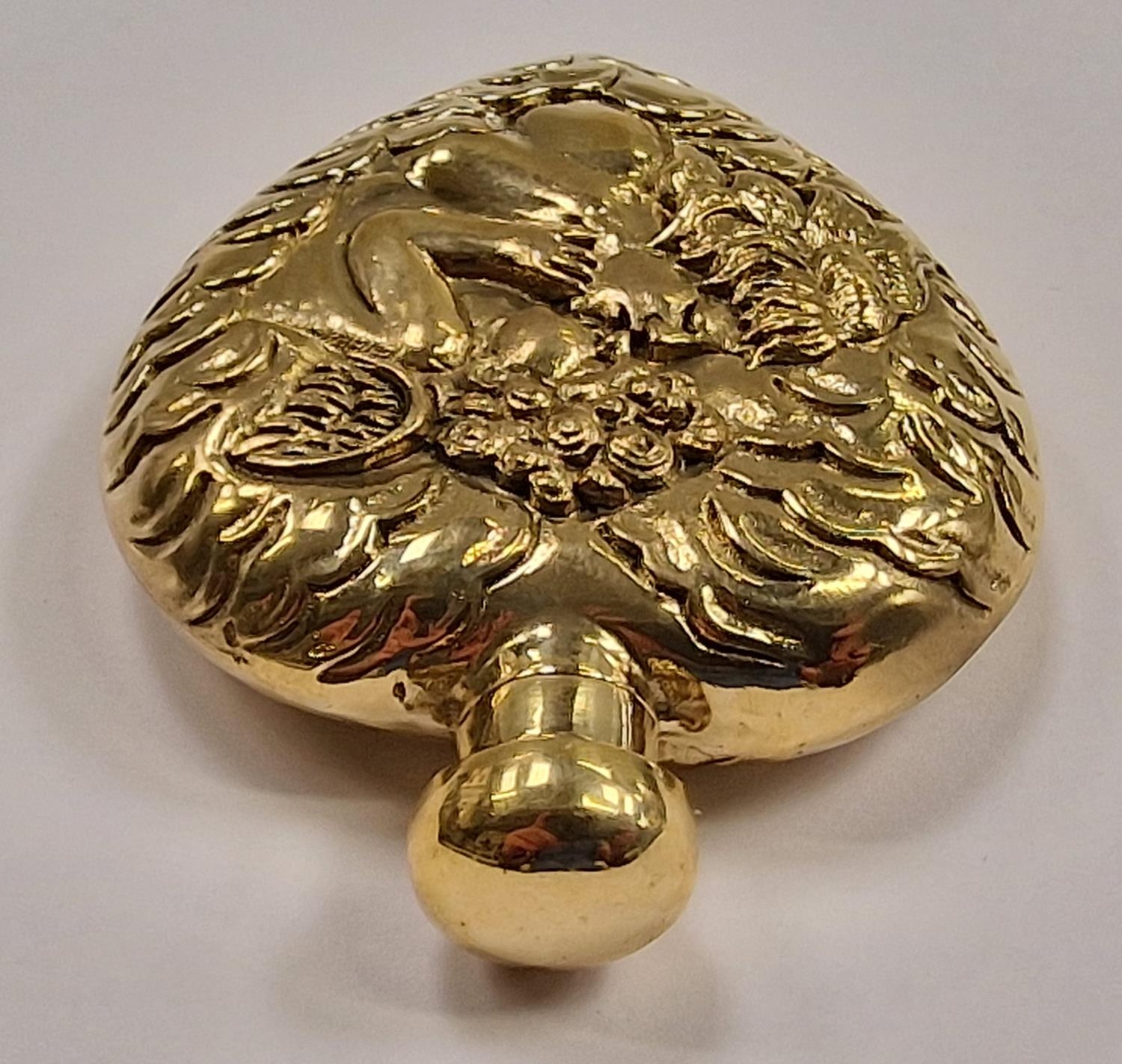 A brass perfume bottle with embossed decoration in the form of a heart. - Image 3 of 5