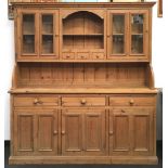Large vintage pine Welsh Dresser, numerous drawers and cupboards including glazed display cabinets