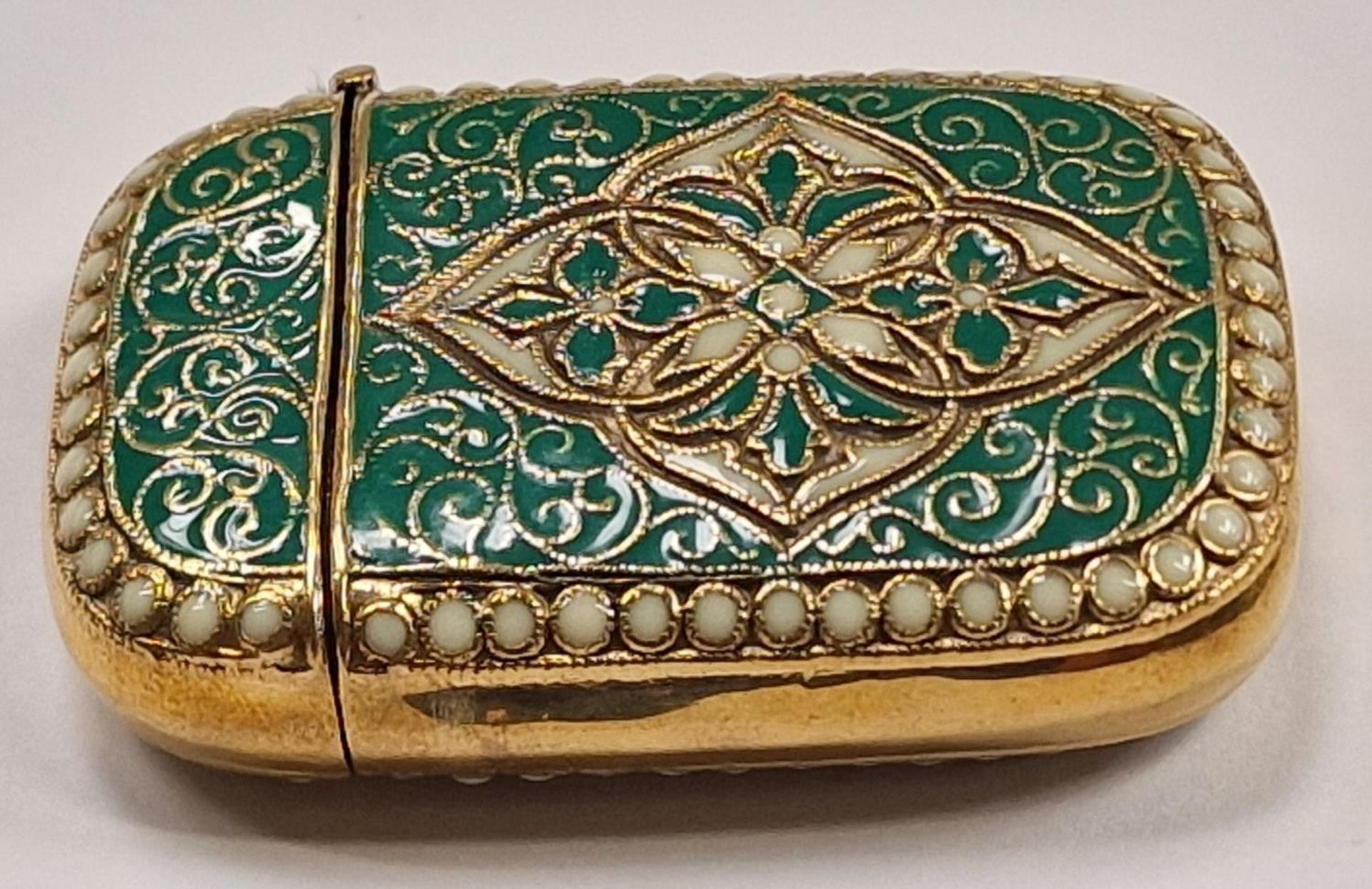 A brass cased Anderson style vesta with enamel decoration. - Image 4 of 6