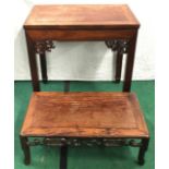 Mahogany side table with oriental style decoration 76x77x46 cm together with a low coffee table with