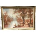 Large gilt frame oil on canvase of an "Autumn Woodland" scene signed C.Inness 100x70cm