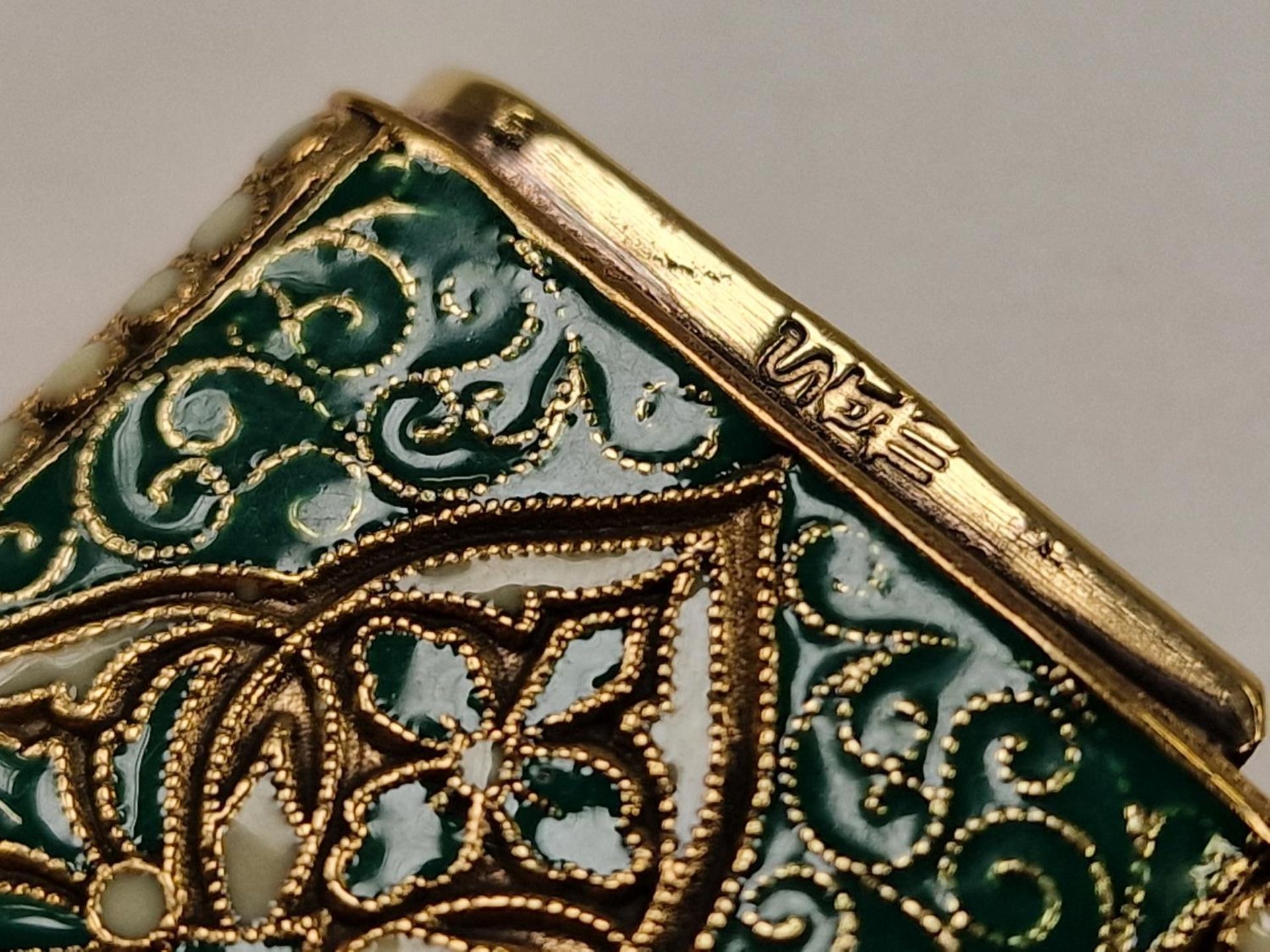 A brass cased Anderson style vesta with enamel decoration. - Image 6 of 6