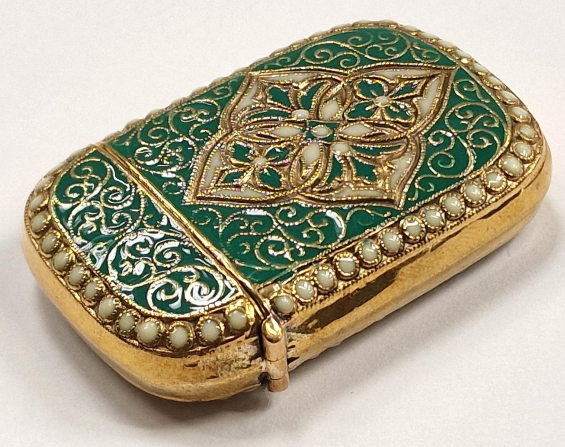 A brass cased Anderson style vesta with enamel decoration. - Image 3 of 6