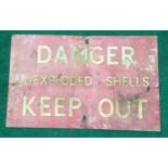 Danger Unexploded shells sign 61x38cm.