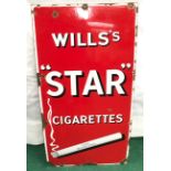 Wills 'Star' cigarette sign 91x45cm.