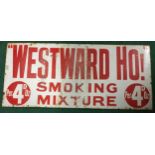 Original vintage enamel sign advertising Westward Ho! Smoking Mixture. Size 40" x 18"