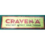 Original vintage enamel sign wrapped around wooden frame advertising Craven A 'Will Not Affect