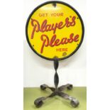 Player?s Please double signed round sign on stand.