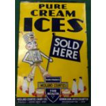 Original vintage enamel sign advertising Midland Counties Pure Cream Ices. Size 24" x 36"