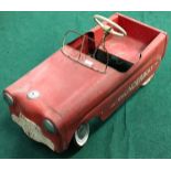 Collectible vintage Tri-ang pressed steel pedal car 'Thunderbolt'. Condition commensurate with age