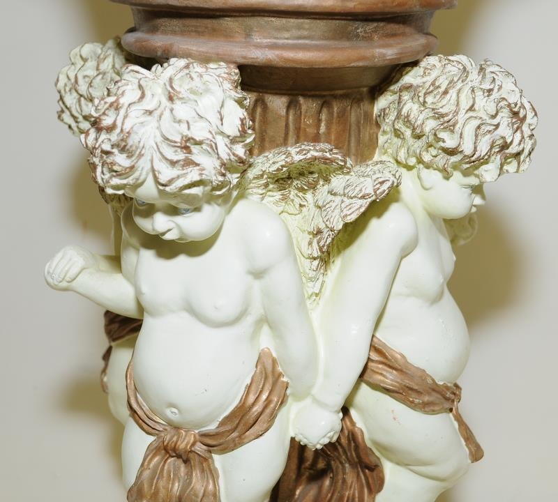 Large decorative resin plant stand featuring gilded bowl supported by Putti's. 48cms tall - Image 4 of 5