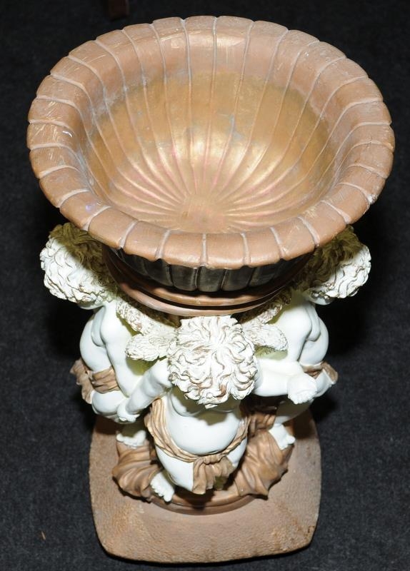 Large decorative resin plant stand featuring gilded bowl supported by Putti's. 48cms tall - Image 5 of 5