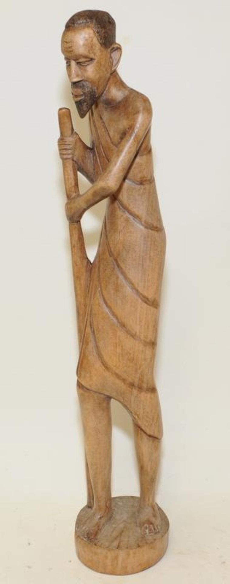 Pair of African carved wooden figures of a man and a woman standing 60cms tall - Image 2 of 3