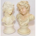 Pair of decorative resin busts in a classical style. 32cms tall