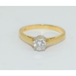 Diamond solitaire approx 0.50points excellent stone set in 18ct gold ring, Size J