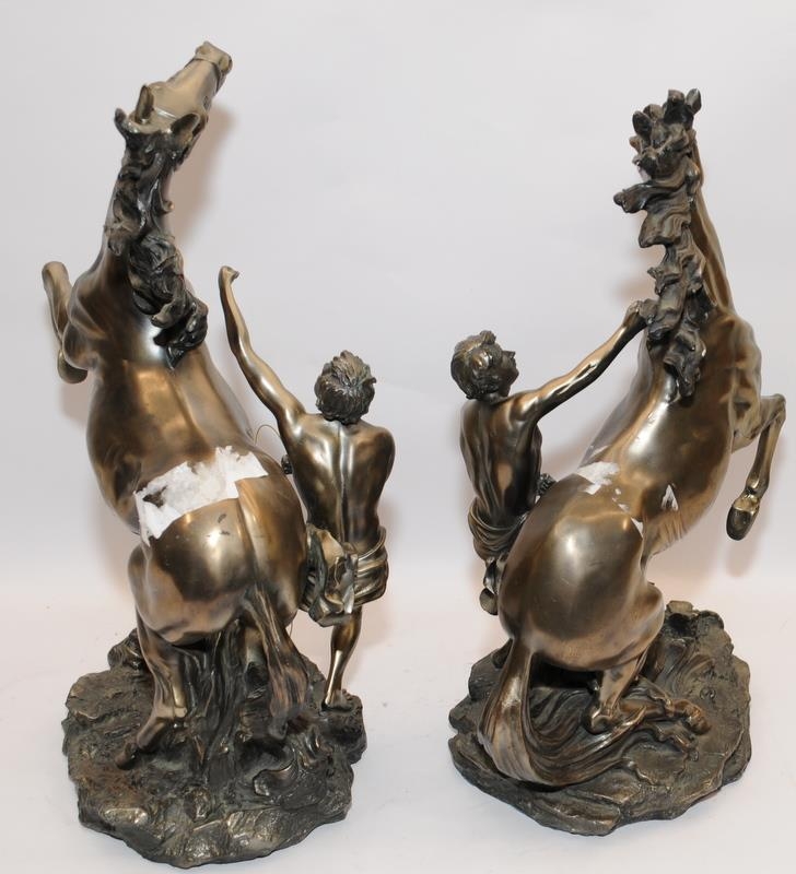 Handed pair of large bronzed resin classical horse and handler figures from the Academy - Image 3 of 3