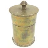 Trench Art tea caddy constructed from two 18pdr brass shells. Engraved with 45 Squadron RAF Italy