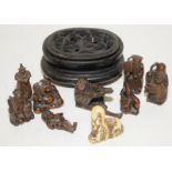 Small collection of Japanese carved wooden Netsuke and other figures, some slightly a/f