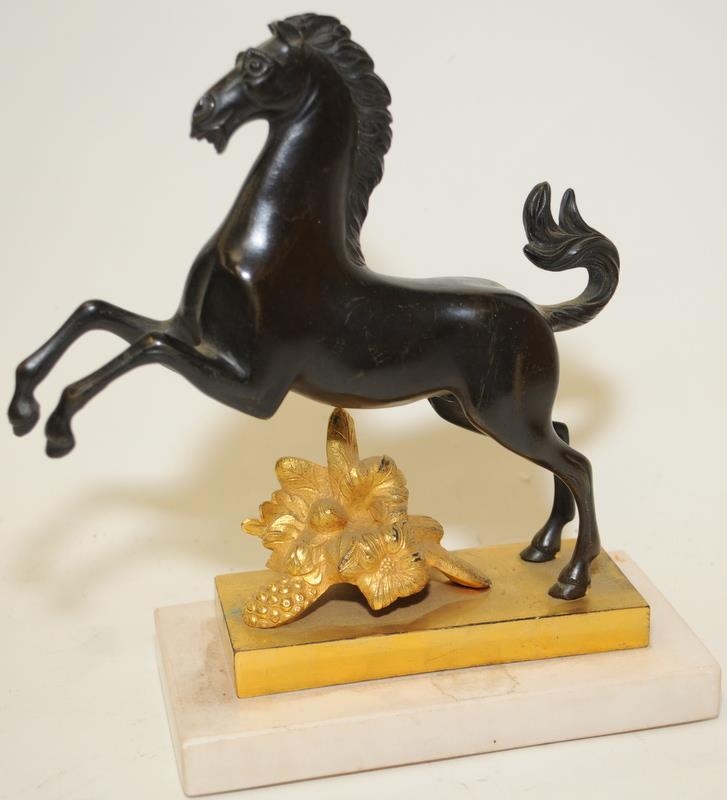 Three cast metal animals to include a large bronze rearing horse with indistinct signature to - Image 3 of 9