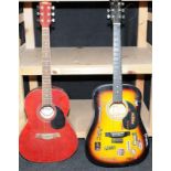 Two dreadnaught acoustic guitars, Fender Squire model ref SA-105 and a Tiger model ref ACG2-RD