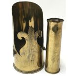 Two pieces of trench art to include 18pdr shell case with fleur de lys design approx 20cm tall